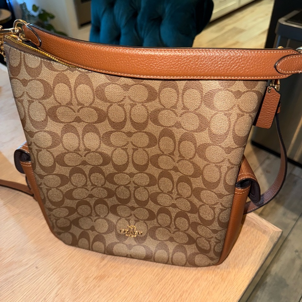 Coach Brown Shoulder Bag with Signature Monogram